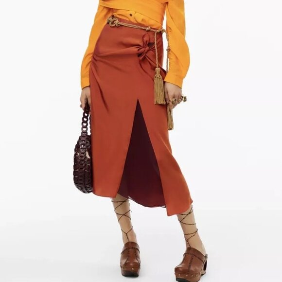 NWT Zara LIMITED EDITION Crop Off-the-Shoulder Tie Detail Wrap Top SM Orange - Picture 8 of 10